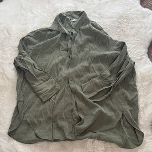 Zara Oversized Casual Olive Button-Down Shirt